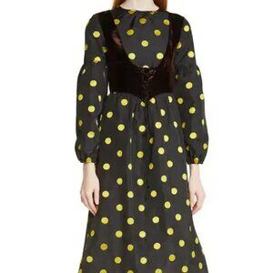 Batsheva "Shay" polka dot silk taffeta dress w/ corset